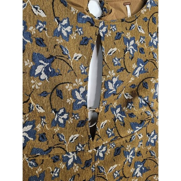 NWT FREE PEOPLE Say Yes Mini Jacquard Dress Sz 8 Green Blue Floral O Rings - Picture 5 of 6